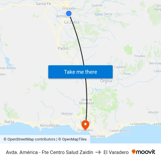 Avda. América - Fte Centro Salud Zaidín to El Varadero map