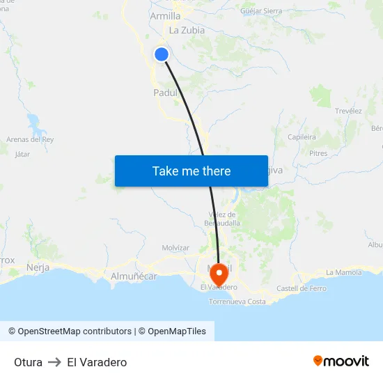 Otura to El Varadero map