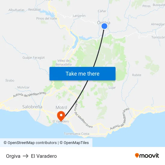 Orgiva to El Varadero map
