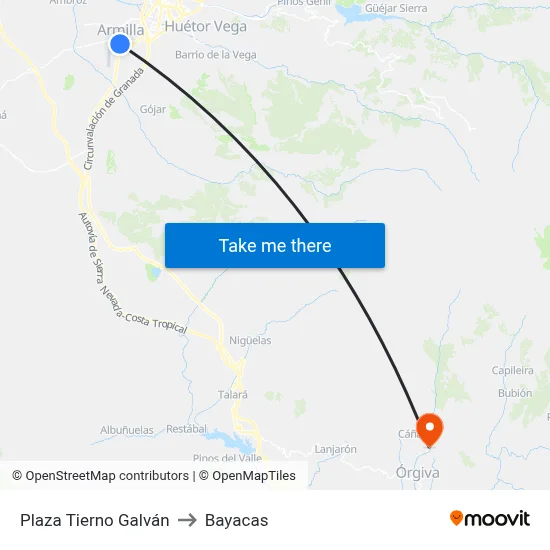 Plaza Tierno Galván to Bayacas map