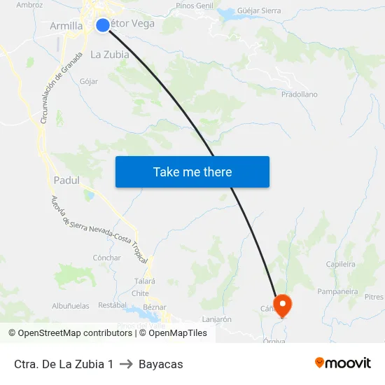 Ctra. De La Zubia 1 to Bayacas map