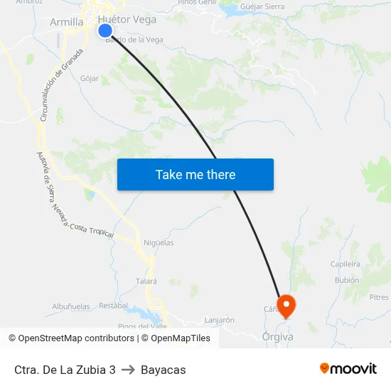 Ctra. De La Zubia 3 to Bayacas map