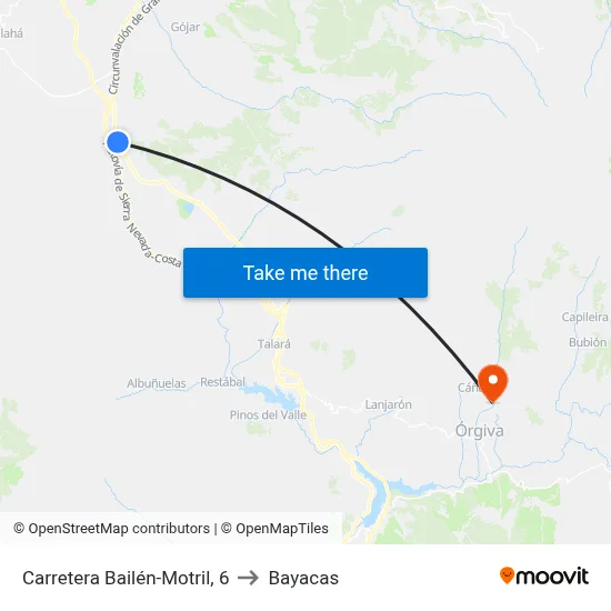 Carretera Bailén-Motril, 6 to Bayacas map