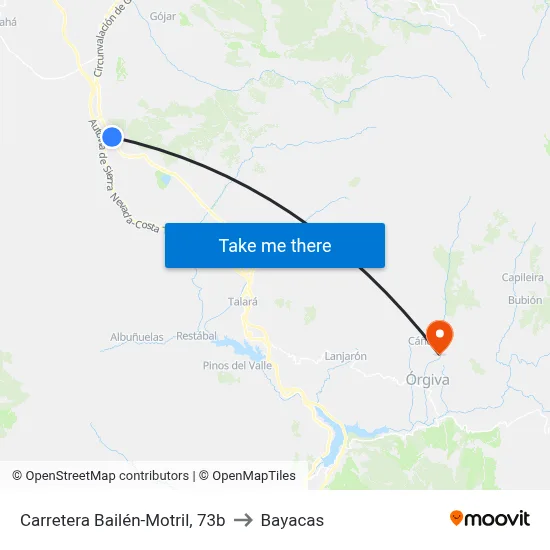 Carretera Bailén-Motril, 73b to Bayacas map