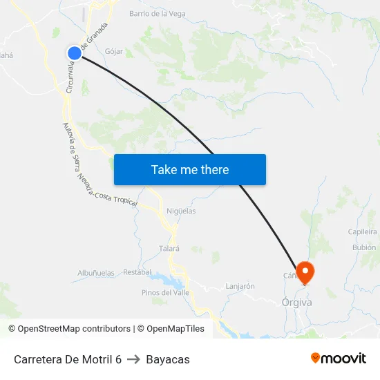 Carretera De Motril 6 to Bayacas map