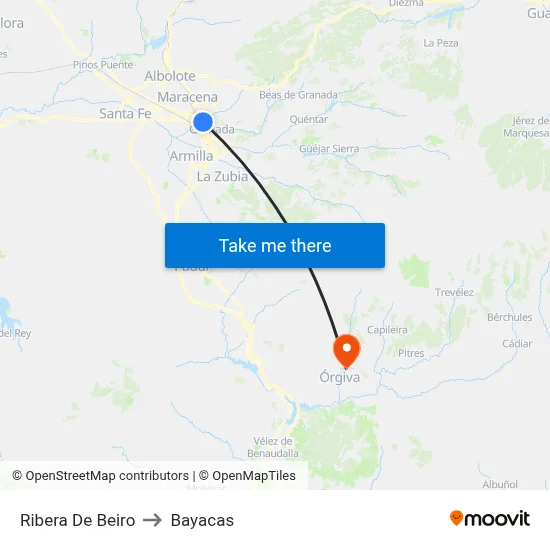 Ribera De Beiro to Bayacas map