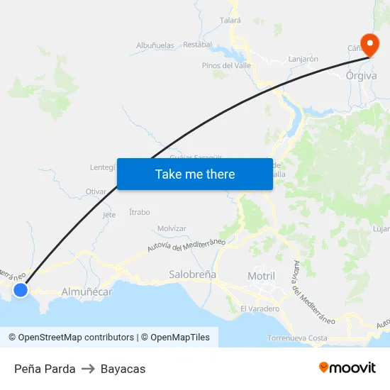 Peña Parda to Bayacas map