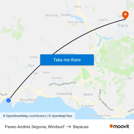 Paseo Andrés Segovia, Windsurf to Bayacas map
