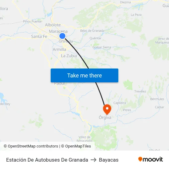 Estación De Autobuses De Granada to Bayacas map