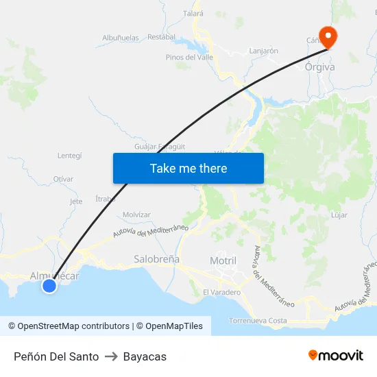 Peñón Del Santo to Bayacas map