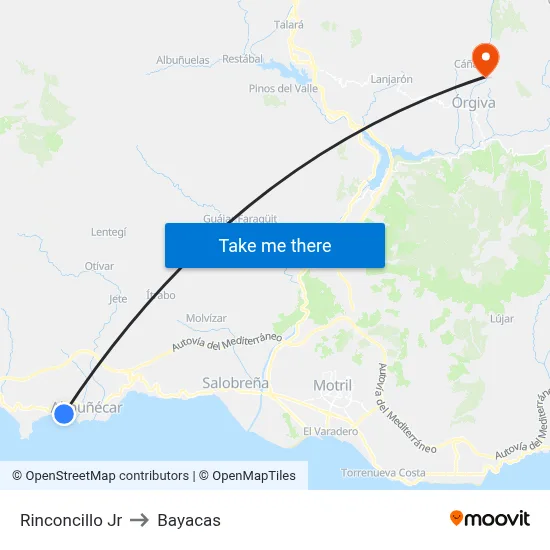 Rinconcillo Jr to Bayacas map