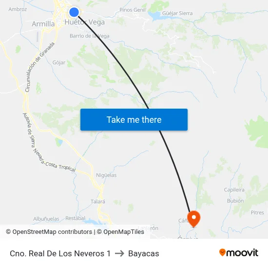 Cno. Real De Los Neveros 1 to Bayacas map