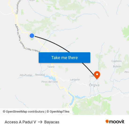 Acceso A Padul V to Bayacas map