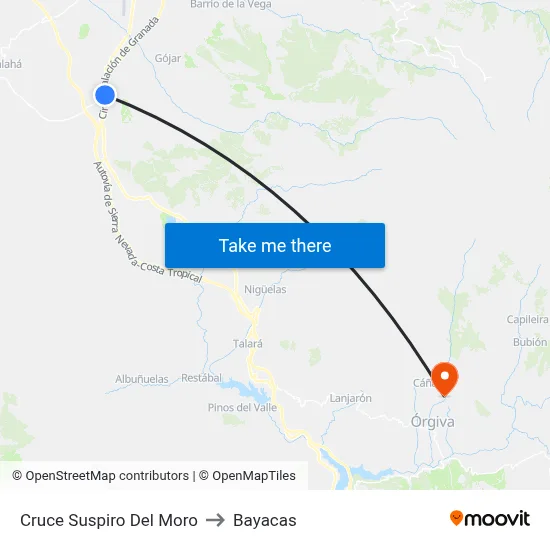 Cruce Suspiro Del Moro to Bayacas map