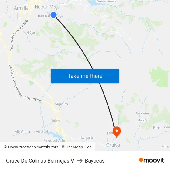 Cruce De Colinas Bermejas V to Bayacas map