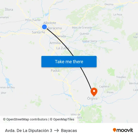 Avda. De La Diputación 3 to Bayacas map