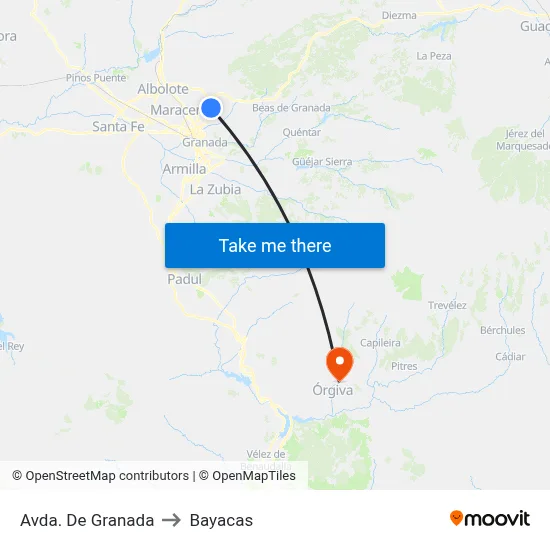 Avda. De Granada to Bayacas map