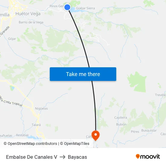 Embalse De Canales V to Bayacas map