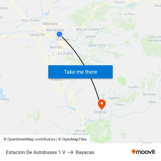 Estación De Autobuses 1 V to Bayacas map