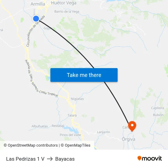Las Pedrizas 1 V to Bayacas map