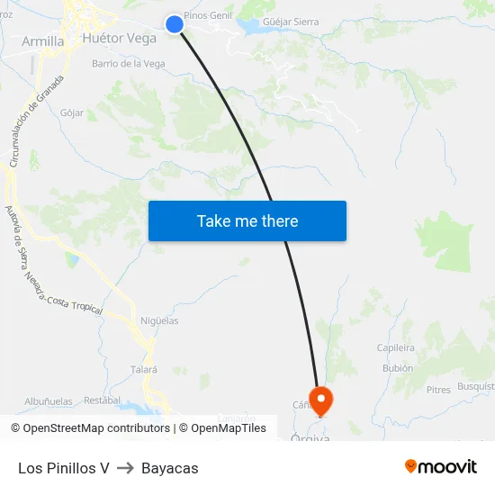 Los Pinillos V to Bayacas map