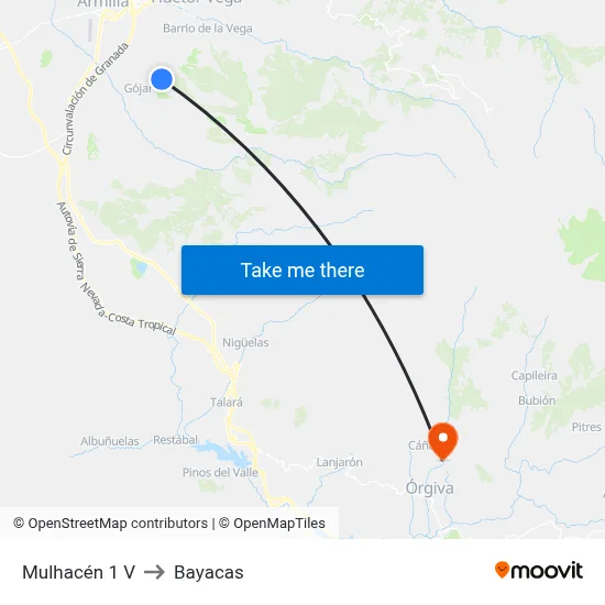Mulhacén 1 V to Bayacas map
