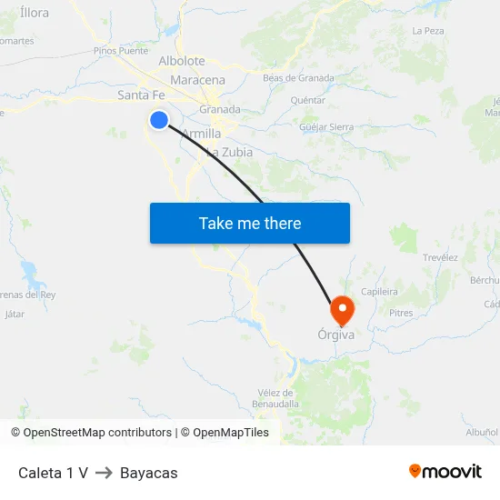 Caleta 1 V to Bayacas map