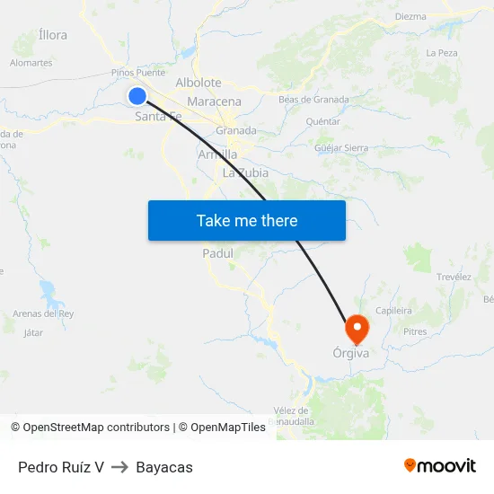 Pedro Ruíz V to Bayacas map
