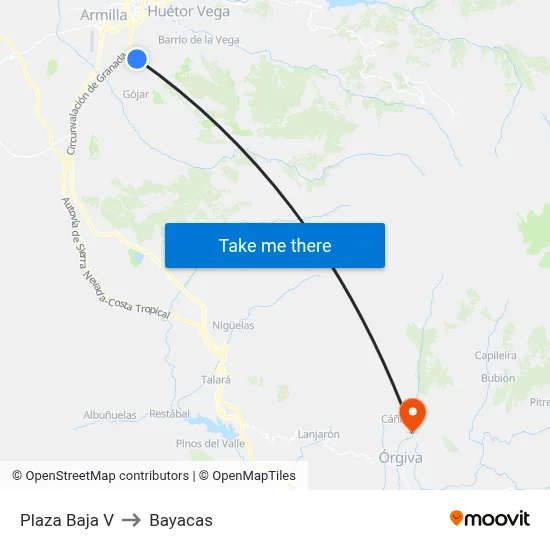 Plaza Baja V to Bayacas map