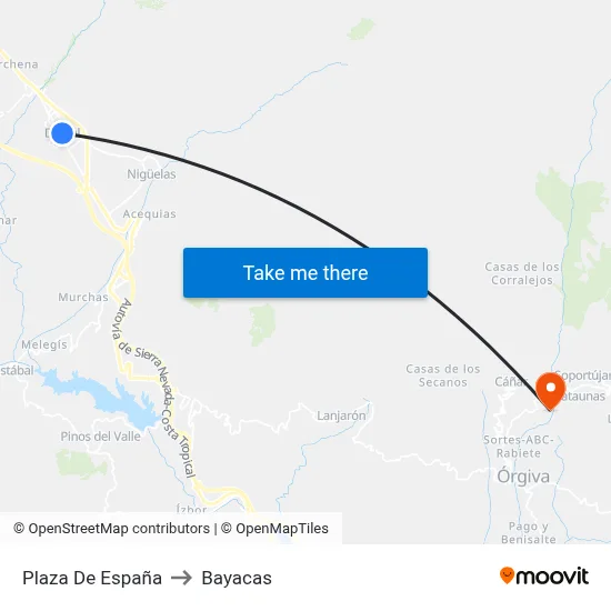 Plaza De España to Bayacas map