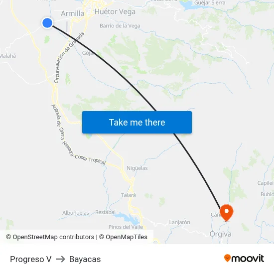 Progreso V to Bayacas map