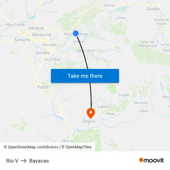 Río V to Bayacas map