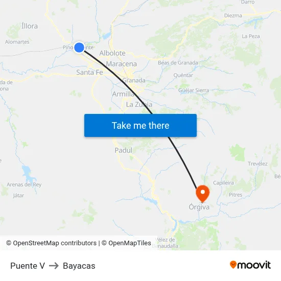 Puente V to Bayacas map