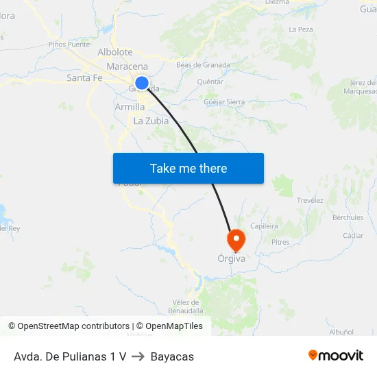 Avda. De Pulianas 1 V to Bayacas map