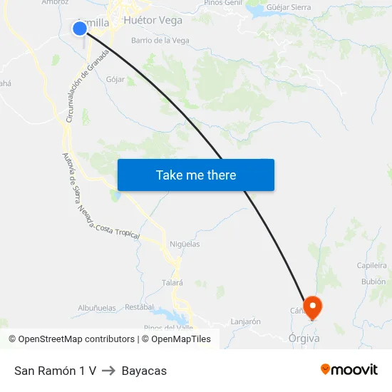 San Ramón 1 V to Bayacas map