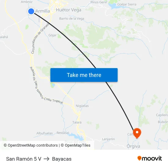 San Ramón 5 V to Bayacas map