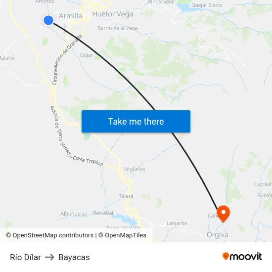 Río Dílar to Bayacas map