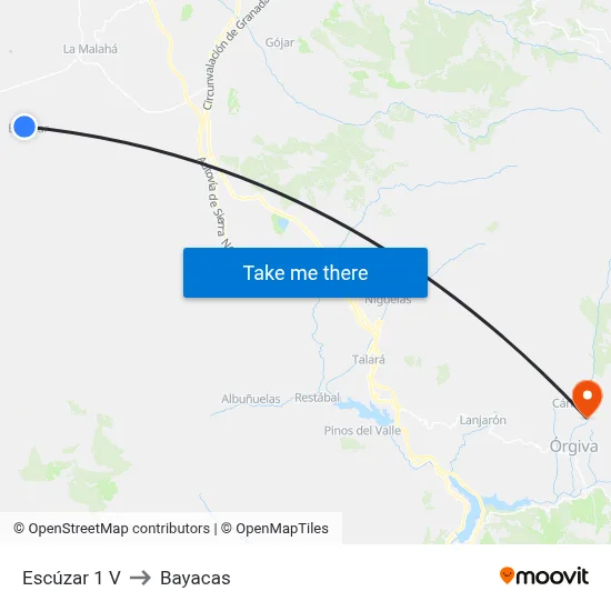 Escúzar 1 V to Bayacas map