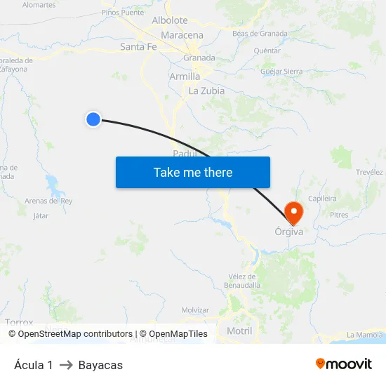 Ácula 1 to Bayacas map