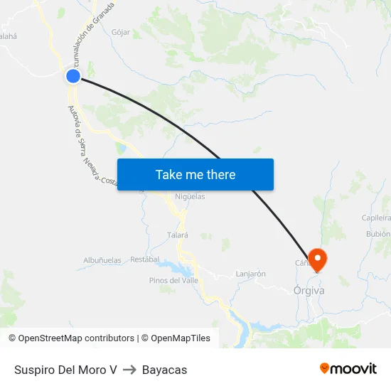 Suspiro Del Moro V to Bayacas map