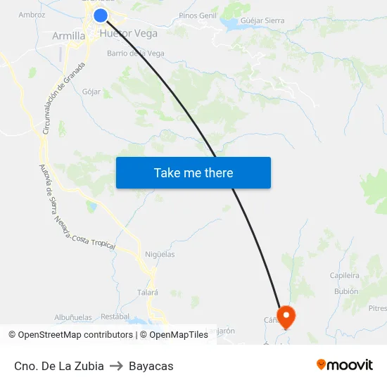 Cno. De La Zubia to Bayacas map