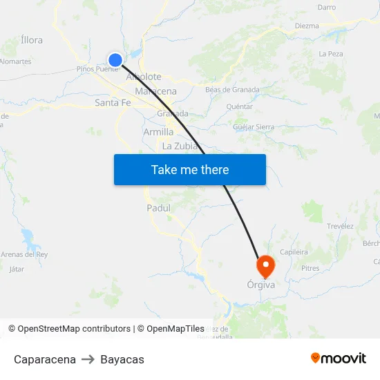 Caparacena to Bayacas map