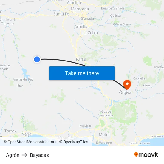 Agrón to Bayacas map