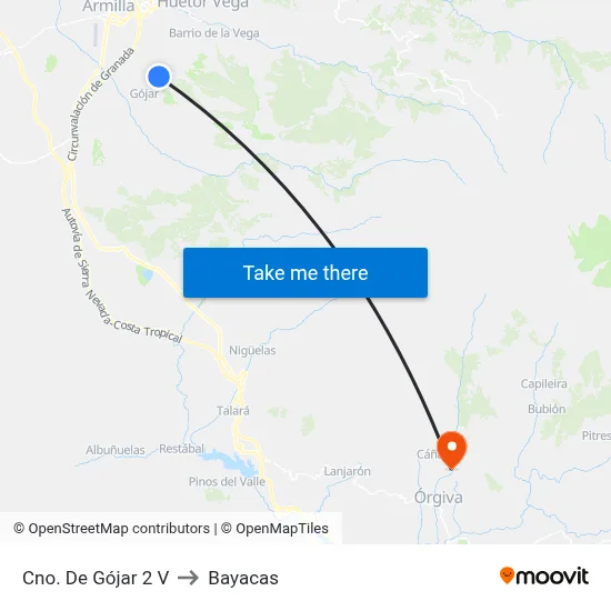 Cno. De Gójar 2 V to Bayacas map