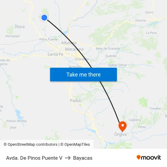 Avda. De Pinos Puente V to Bayacas map