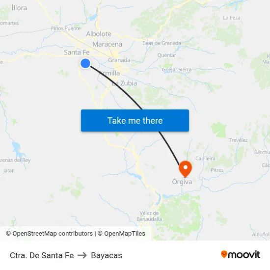 Ctra. De Santa Fe to Bayacas map