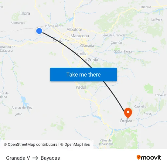 Granada V to Bayacas map