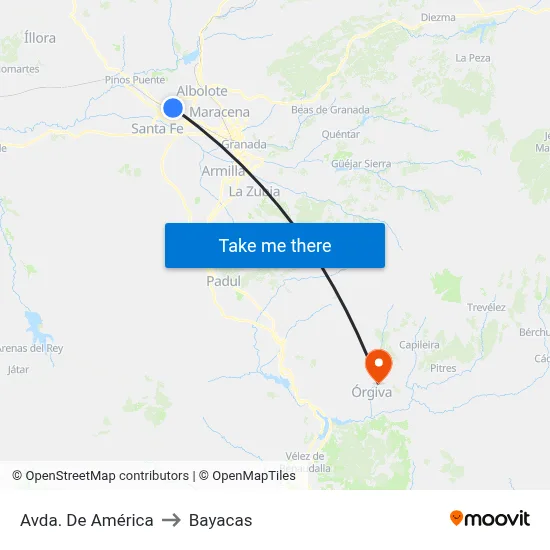 Avda. De América to Bayacas map