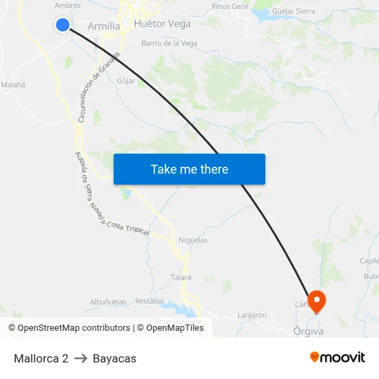 Mallorca 2 to Bayacas map