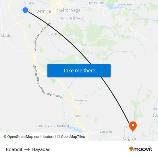 Boabdil to Bayacas map